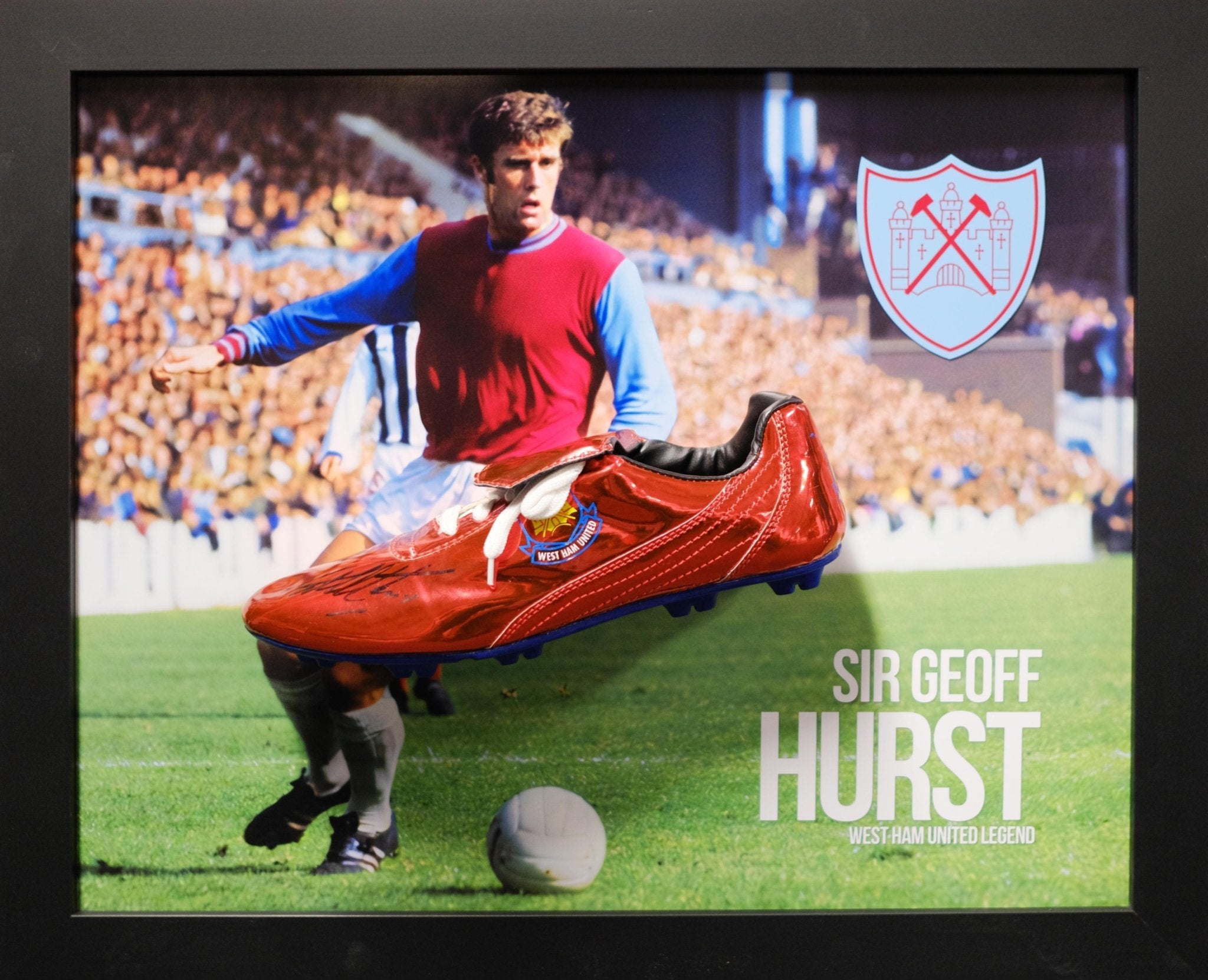 Sir Geoff Hurst signed boot West Ham - Memorabilia Framers Shop